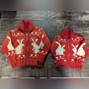 VINTAGE 50's/60's Adorable pair of hand knit children's zip front sweaters!!!